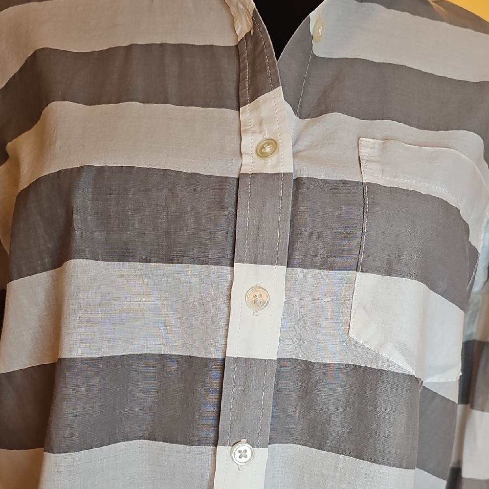 Banana Republic Soft Wash Gray and White Striped Shirt - Picture 2 of 7